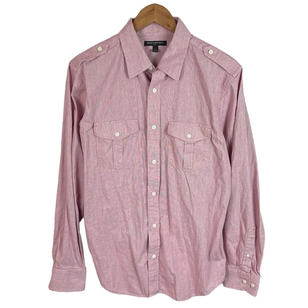 BF1480 Men’s Banana Republic Epaulette Military Button Down Shirt L